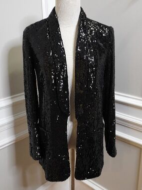 Express Sequin Classic Peak Lapel Boyfriend Blazer, Size XS